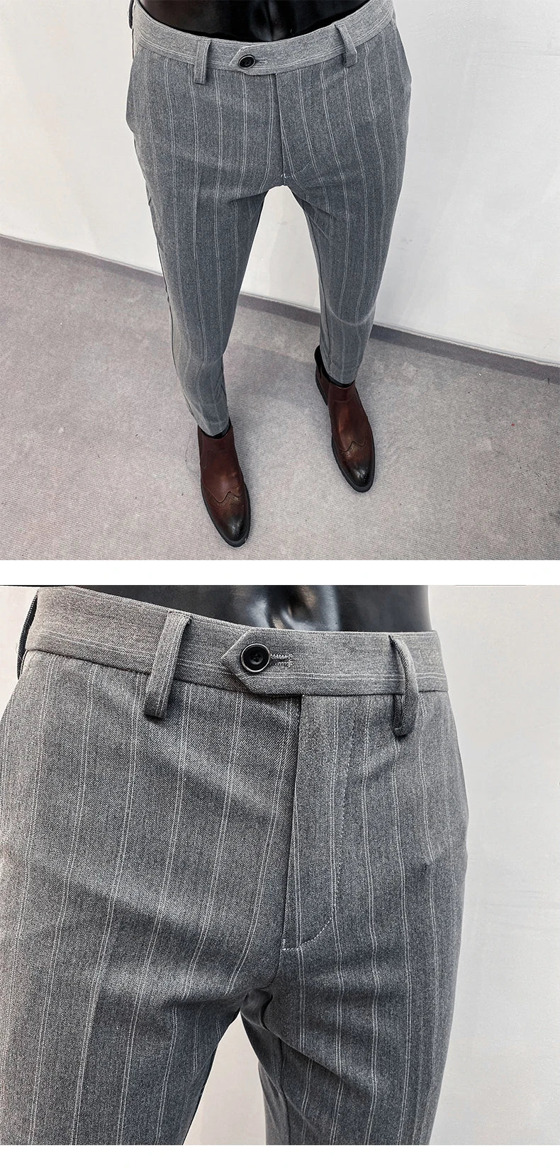 Homens terno calças calças formais pantalone hombre estiramento fino cor sólida vestido casual calças de comprimento total moda novas roupas masculinas