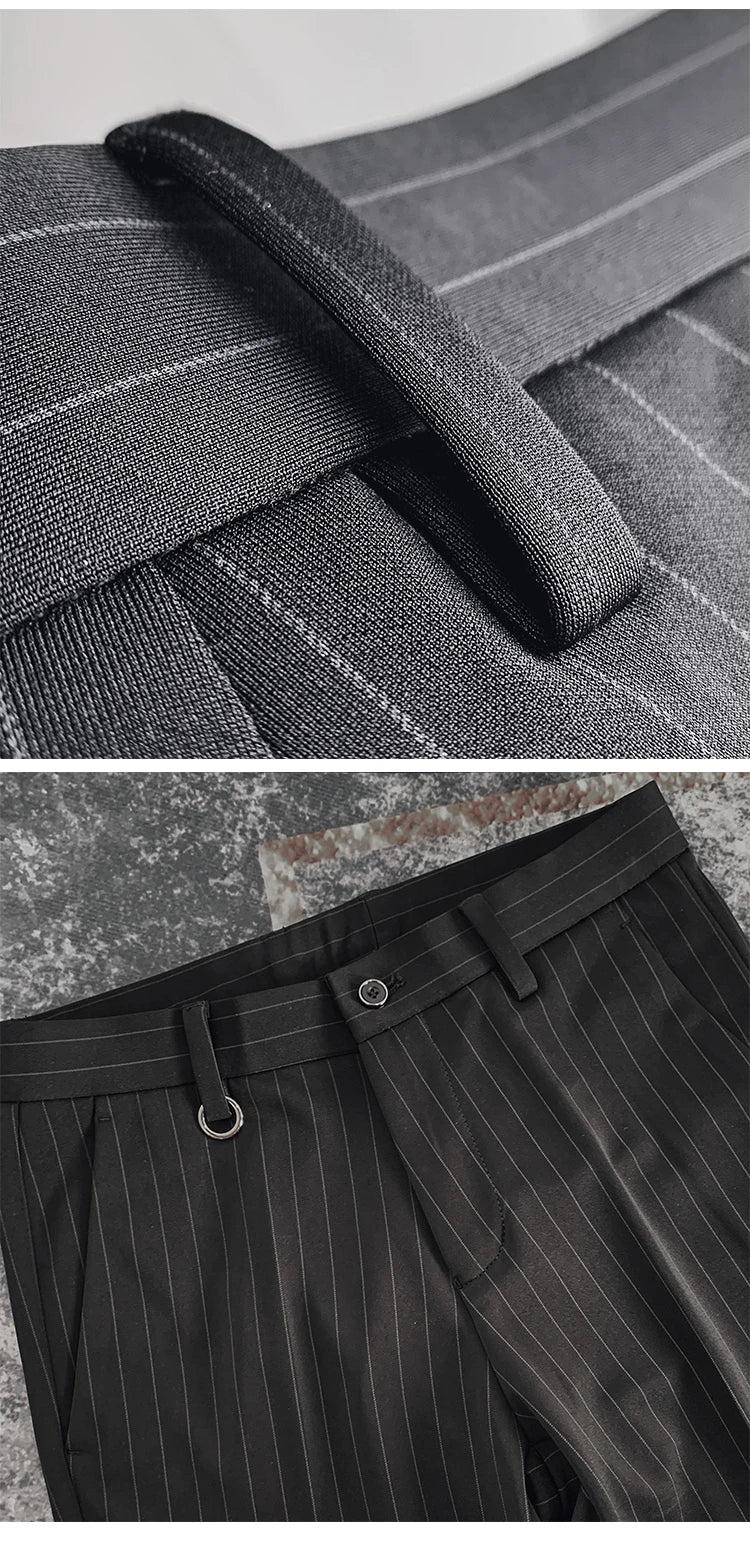 Homens terno calças calças formais pantalone hombre estiramento fino cor sólida vestido casual calças de comprimento total moda novas roupas masculinas