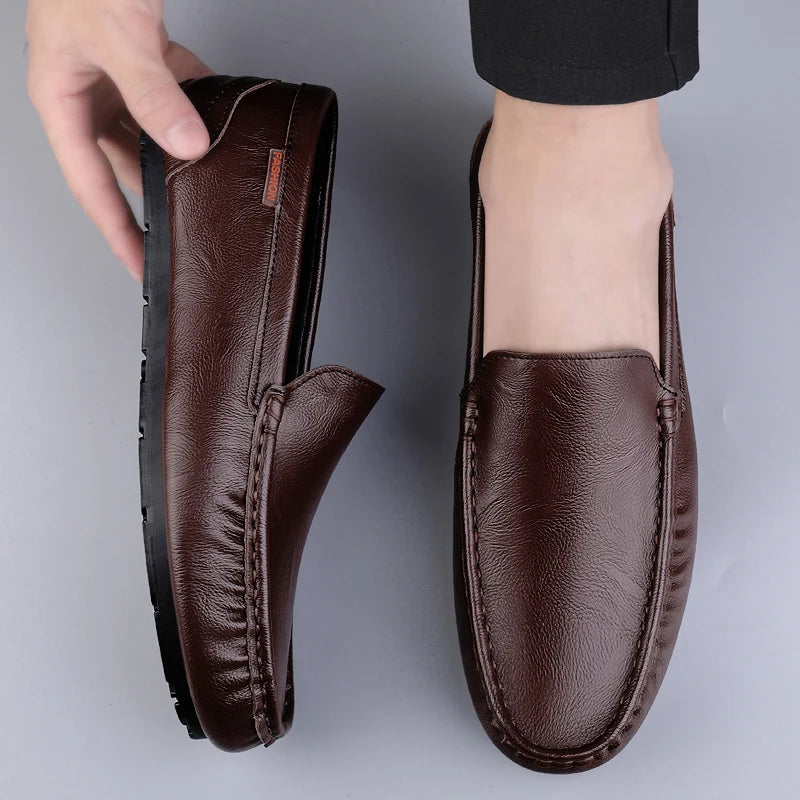 Homens de couro genuíno sapatos casuais marca luxo mocassins respirável deslizamento em sapatos de condução italiana chaussure homme