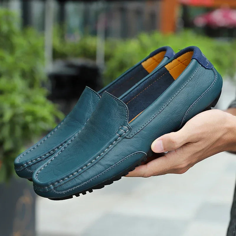 Mocasines respiráveis de couro genuíno mocassins casuais sapatos de couro para homens deslizamento em formal italiano condução plana chaussure homme