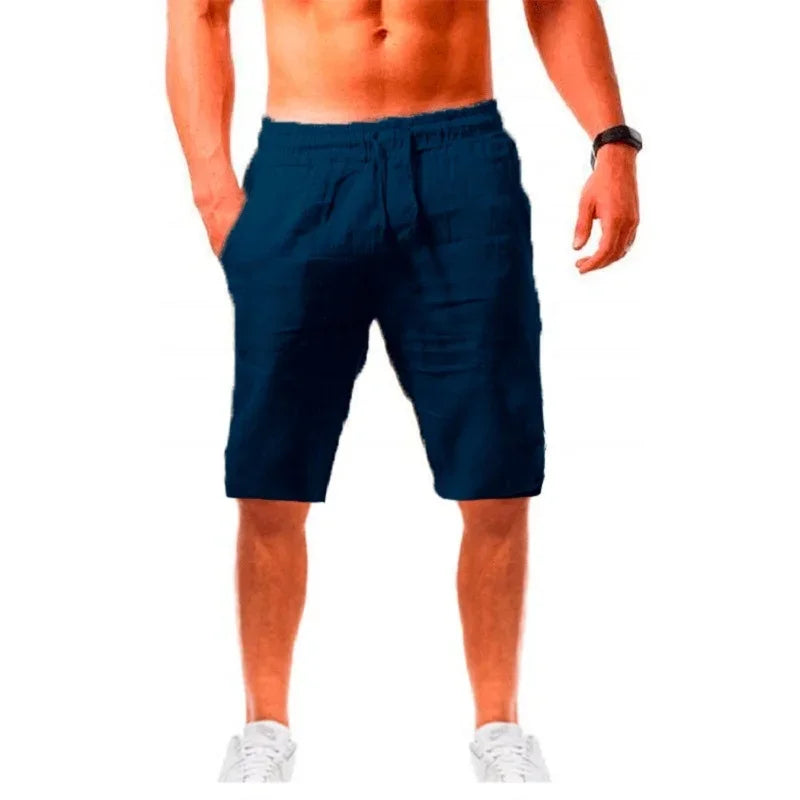 Calças curtas de linho de algodão masculino leve havaiano verão shorts masculino respirável cor sólida casual calças curtas