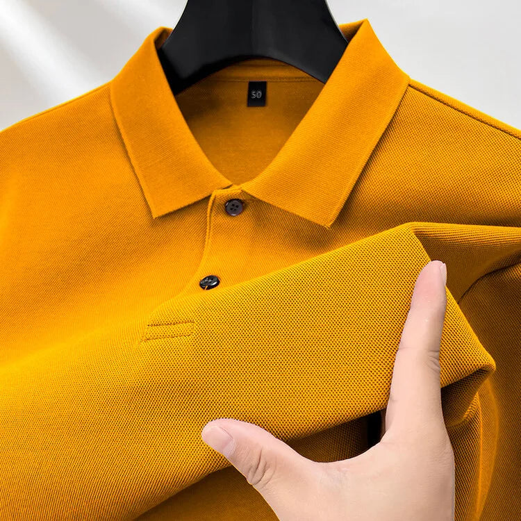 Camisa polo masculina durável 100% algodão, manga comprida de lazer de outono, camiseta com lapelas respiráveis, 16 cores, perfeita para golfe e esportes