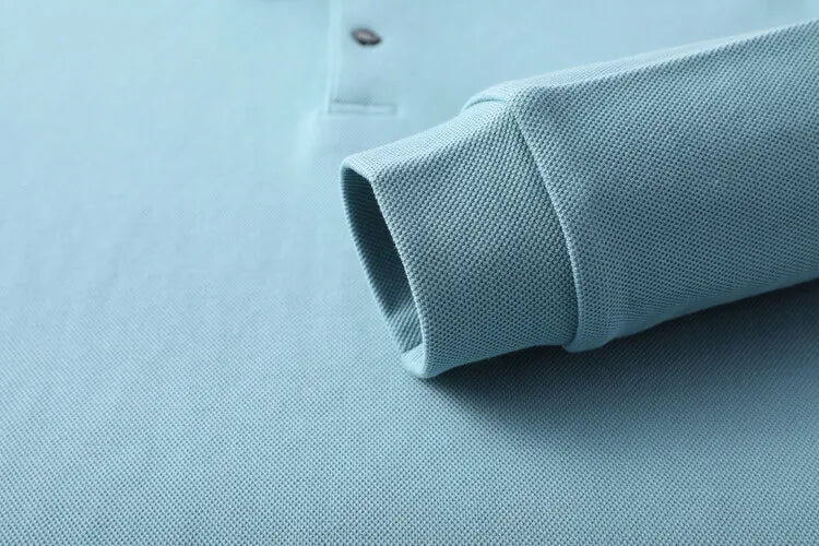 Camisa polo masculina durável 100% algodão, manga comprida de lazer de outono, camiseta com lapelas respiráveis, 16 cores, perfeita para golfe e esportes