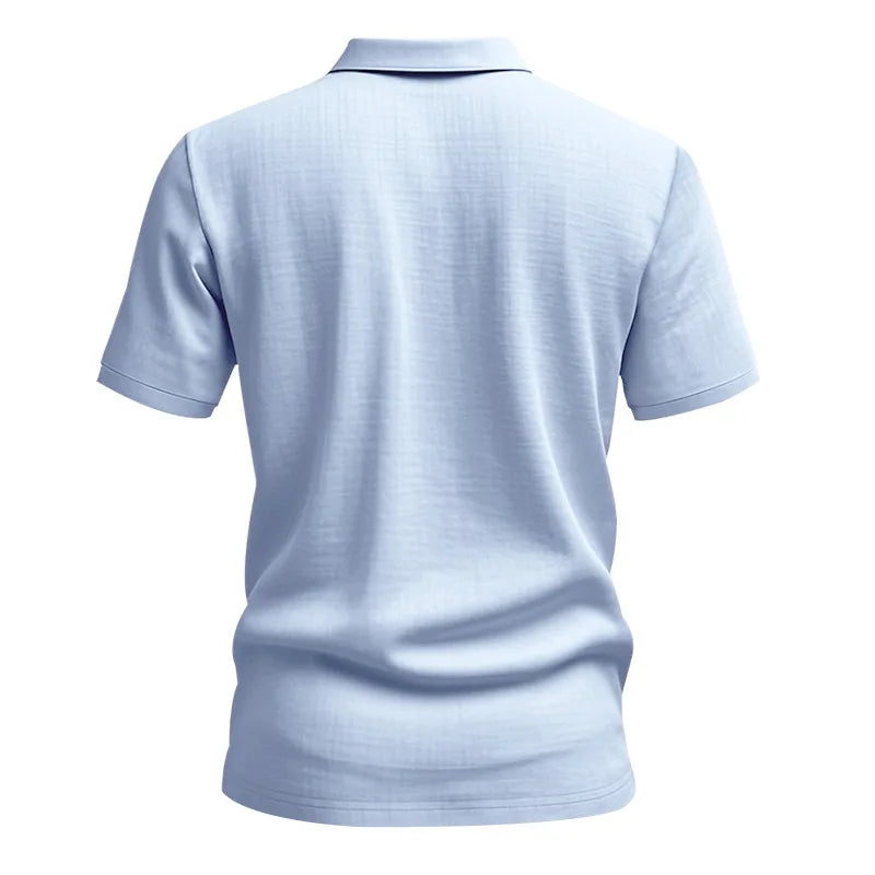 2025 verão nova camisa masculina estilo britânico solto na moda respirável linho casual gola polo série camisa polo manga curta