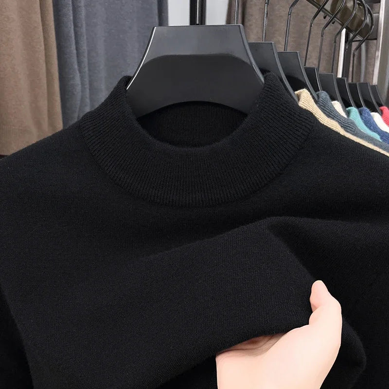 Meia gola alta malhas camisola novo outono/inverno mock neck sweatshirts cor sólida pullovers homem marca casual roupas masculinas