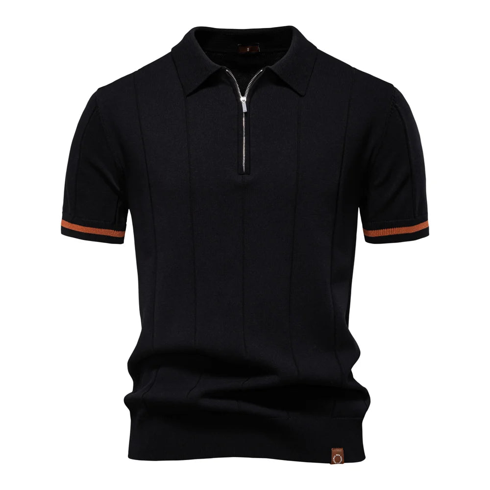 AIOPESON Camisa polo esportiva masculina de cor sólida com zíper, camisa polo social atlética para homens, escritório, slim fit