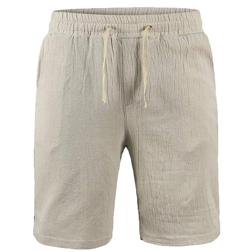 Calças curtas de linho de algodão masculino leve havaiano verão shorts masculino respirável cor sólida casual calças curtas