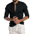 Camisas de manga comprida masculinas de linho de algodão venda quente verão cor sólida gola alta casual estilo praia plus size