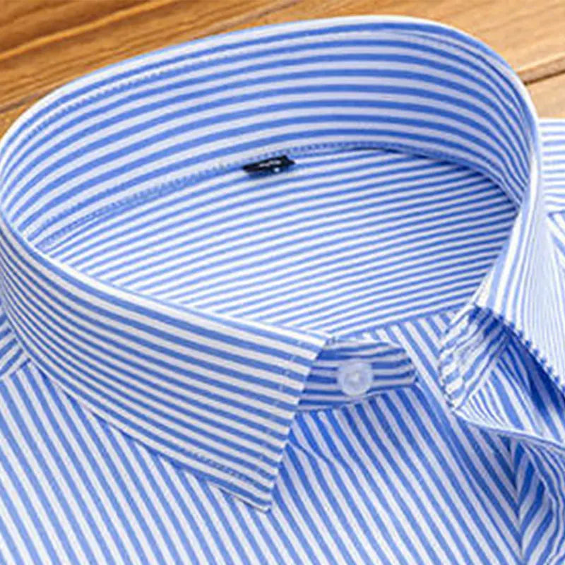 Camisa de manga comprida masculina primavera verão negócios casual algodão não-passar de alta qualidade respirável moda listra nova