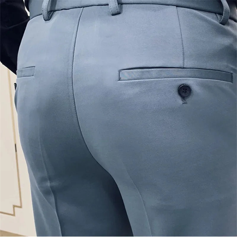 Primavera 2025 dos homens casual fino ajuste vestido calças streetwear terno calças dos homens de alta qualidade calças escritório todos os jogos tornozelo comprimento calças