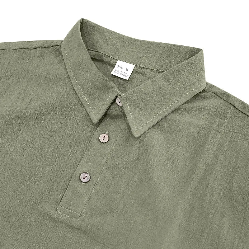 2025 verão nova camisa masculina estilo britânico solto na moda respirável linho casual gola polo série camisa polo manga curta