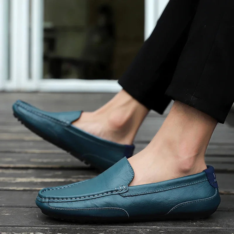 Mocasines respiráveis de couro genuíno mocassins casuais sapatos de couro para homens deslizamento em formal italiano condução plana chaussure homme