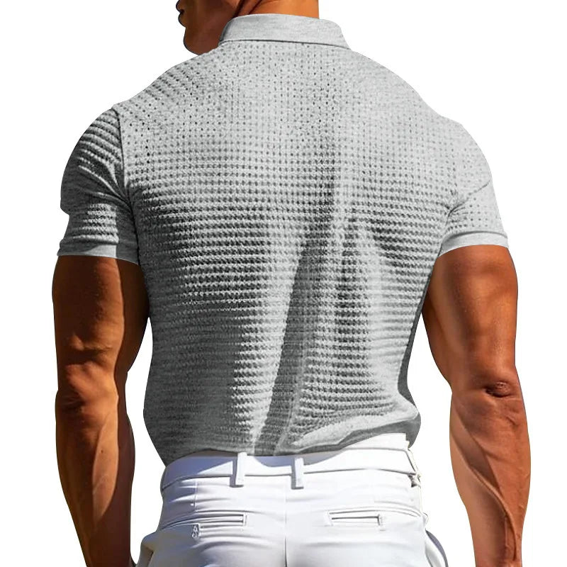 Camisa polo esportiva masculina com botão de waffle, camisa polo amazônica, verão, 2024