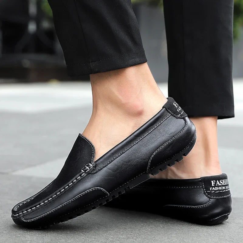 Mocasines respiráveis de couro genuíno mocassins casuais sapatos de couro para homens deslizamento em formal italiano condução plana chaussure homme
