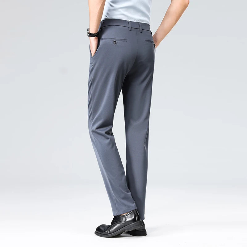 29-42 calças masculinas de verão finas moda negócios casual terno calças compridas elásticas manga reta calças formais plus size 28-40