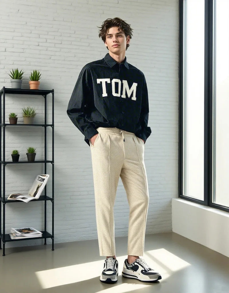 Calça waffle masculina elegante – Calça esportiva casual slim fit com cordão ajustável e bolsos seguros para todas as estações – perfeita ao ar livre