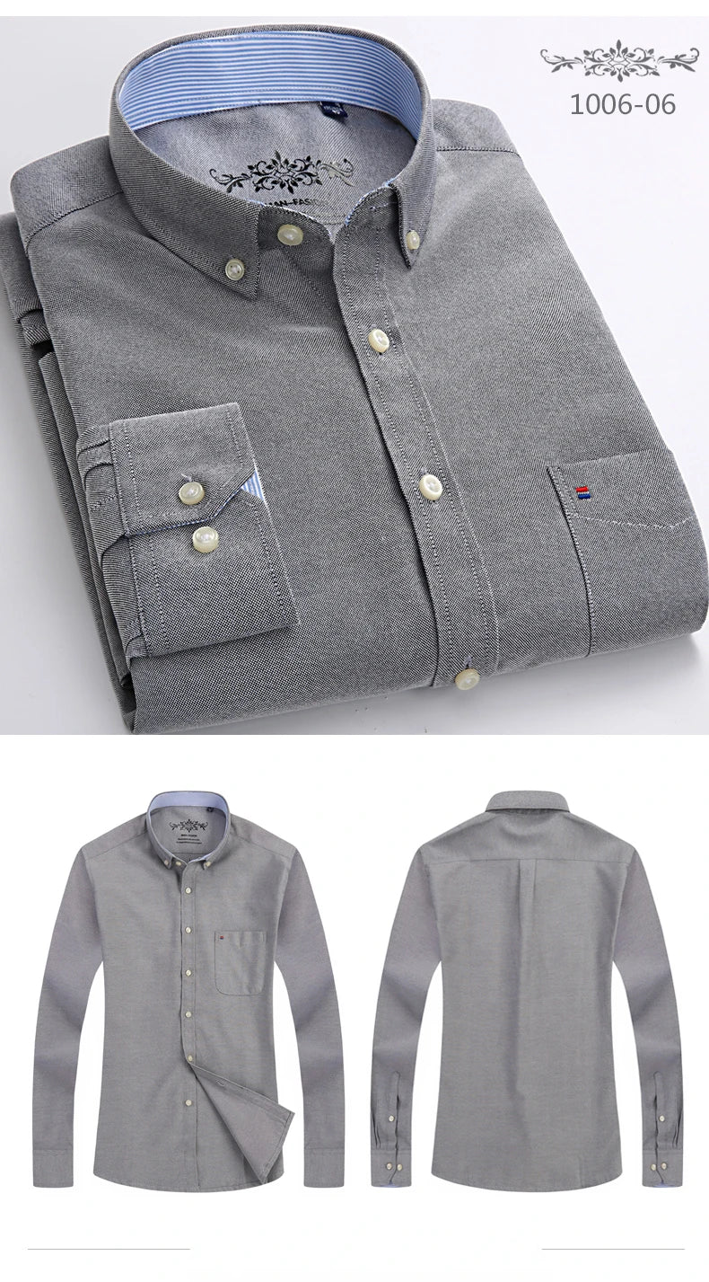Clássico ajuste algodão completo camisas casuais para homem cor sólida manga longa camisa simples bolso único topo macio fino ajuste roupas formais
