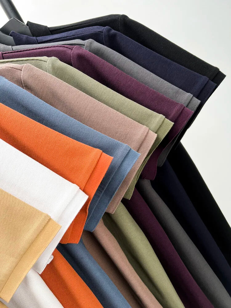 Camisa polo casual de manga curta masculina, camiseta de lapela respirável, ideal para golfe e esportes, 100% algodão, moda verão, 10 cores, 2024