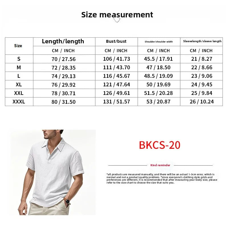 2025 verão nova camisa masculina estilo britânico solto na moda respirável linho casual gola polo série camisa polo manga curta