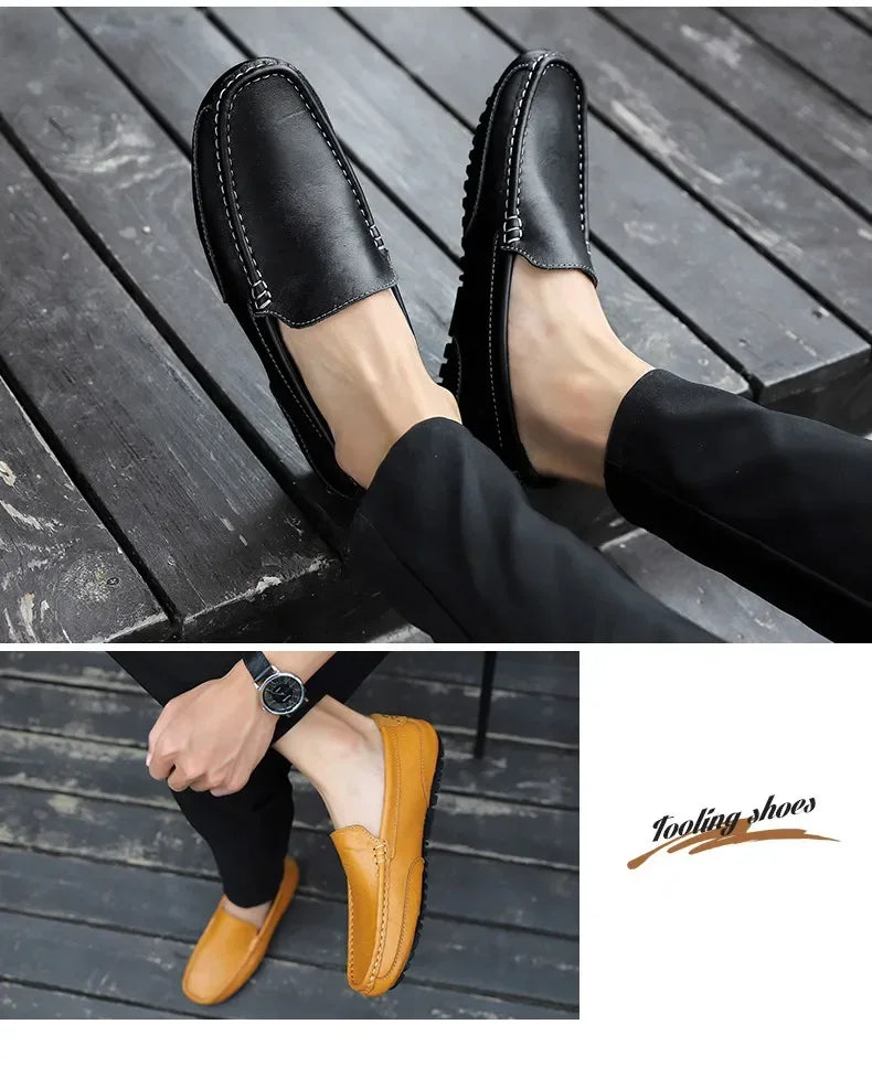 Mocasines respiráveis de couro genuíno mocassins casuais sapatos de couro para homens deslizamento em formal italiano condução plana chaussure homme