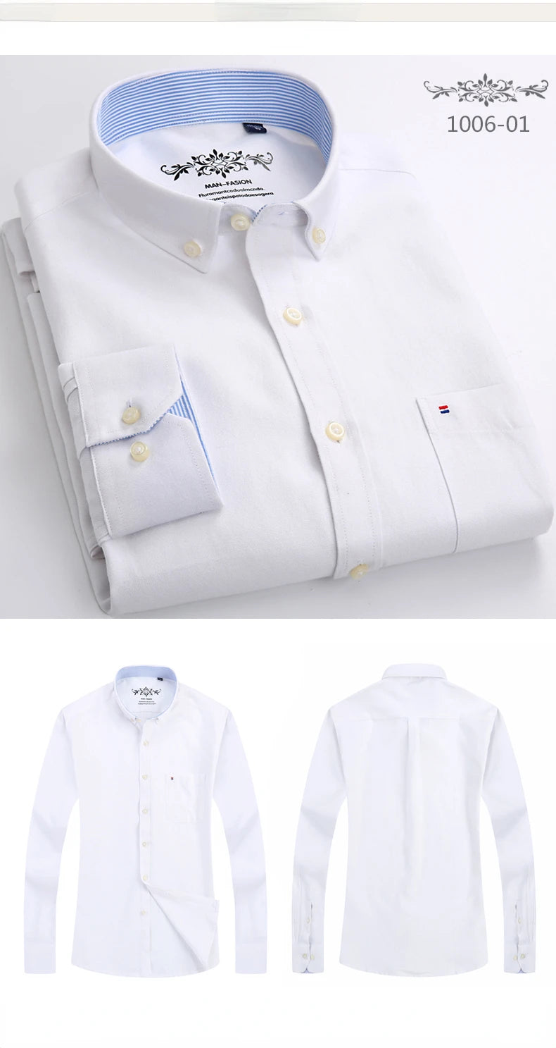 Clássico ajuste algodão completo camisas casuais para homem cor sólida manga longa camisa simples bolso único topo macio fino ajuste roupas formais