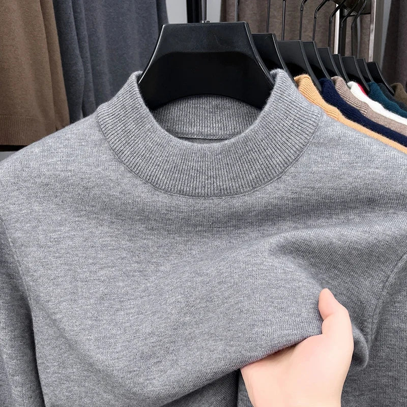 Meia gola alta malhas camisola novo outono/inverno mock neck sweatshirts cor sólida pullovers homem marca casual roupas masculinas