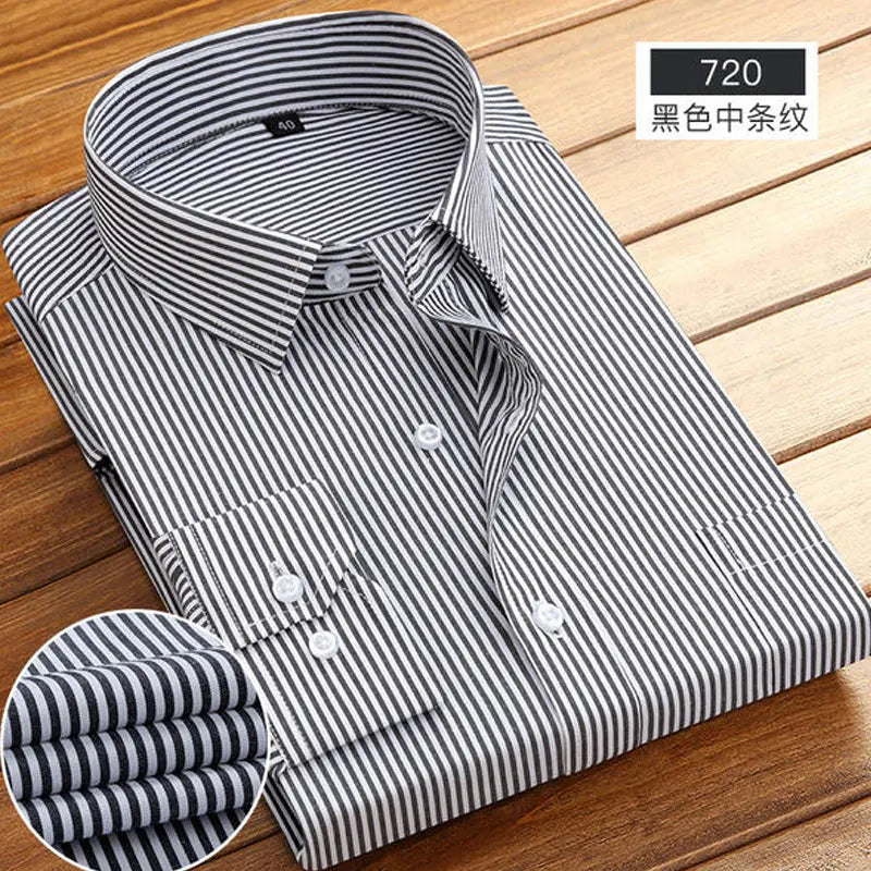 Camisa de manga comprida masculina primavera verão negócios casual algodão não-passar de alta qualidade respirável moda listra nova