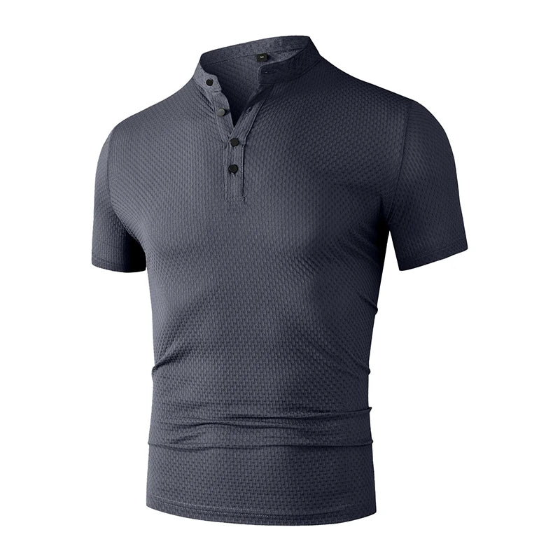 Novo negócio masculino casual manga curta osso flor cor sólida camisa polo moda respirável confortável verão versátil topo