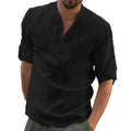 Kb nova blusa casual masculina camisa de linho de algodão solto topos manga longa camiseta primavera outono casual bonito camisas masculinas