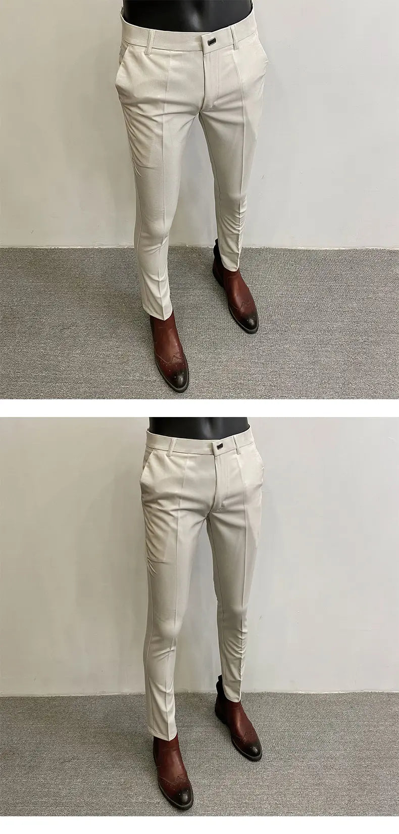 Homens terno calças calças formais pantalone hombre estiramento fino cor sólida vestido casual calças de comprimento total moda novas roupas masculinas