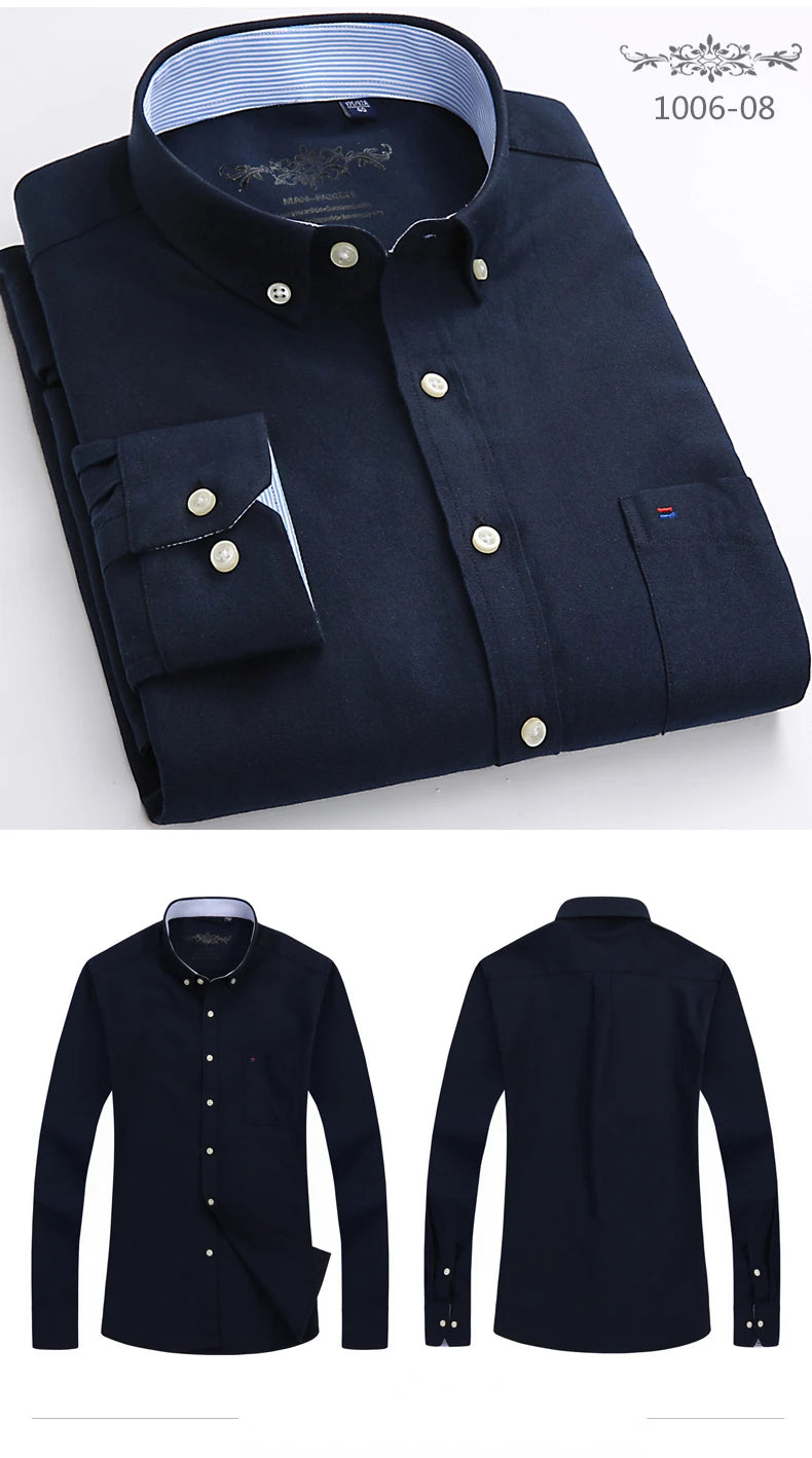 Clássico ajuste algodão completo camisas casuais para homem cor sólida manga longa camisa simples bolso único topo macio fino ajuste roupas formais