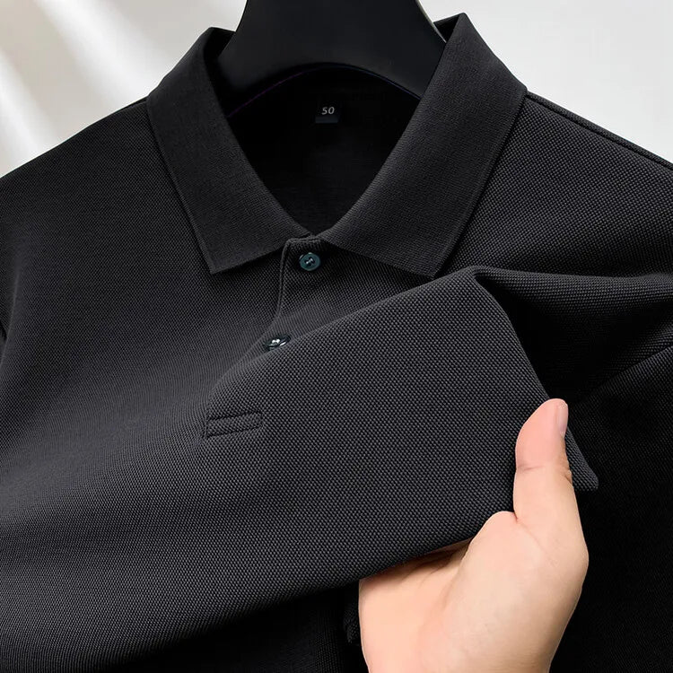Camisa polo masculina durável 100% algodão, manga comprida de lazer de outono, camiseta com lapelas respiráveis, 16 cores, perfeita para golfe e esportes
