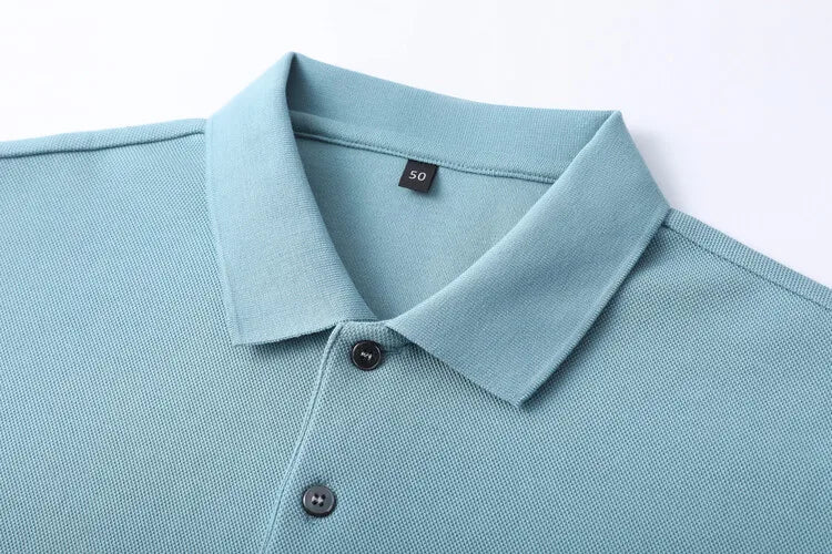 Camisa polo masculina durável 100% algodão, manga comprida de lazer de outono, camiseta com lapelas respiráveis, 16 cores, perfeita para golfe e esportes