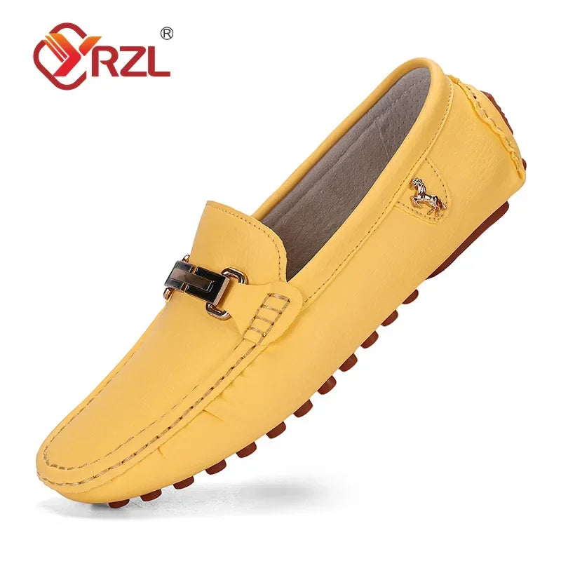 Yrzl sapatos masculinos feitos à mão mocassins de couro pu casuais para dirigir sapatos slip-on de luxo confortáveis mocassins brancos para homens