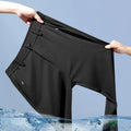 Calças casuais masculinas elásticas ultrafinas verão de secagem rápida seda gelo magro em linha reta negócios cor sólida preto cinza