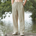 Calças de praia masculinas corredores streetwear algodão linho moletom calças casuais havaianas férias soltas verão longo