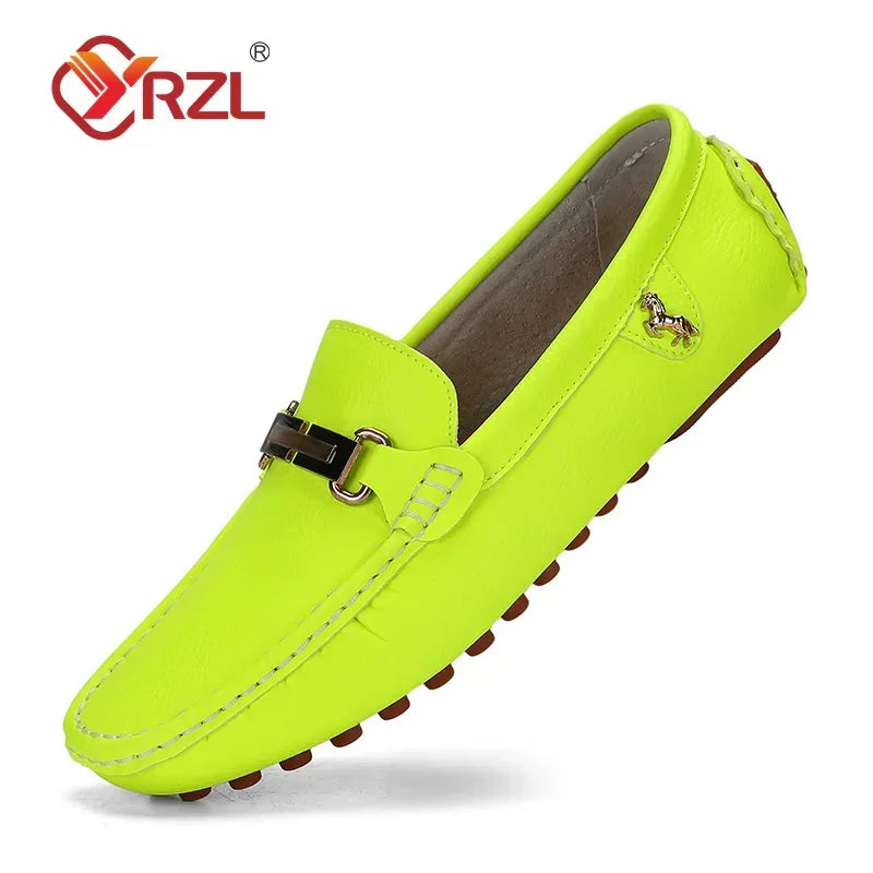 Yrzl sapatos masculinos feitos à mão mocassins de couro pu casuais para dirigir sapatos slip-on de luxo confortáveis mocassins brancos para homens