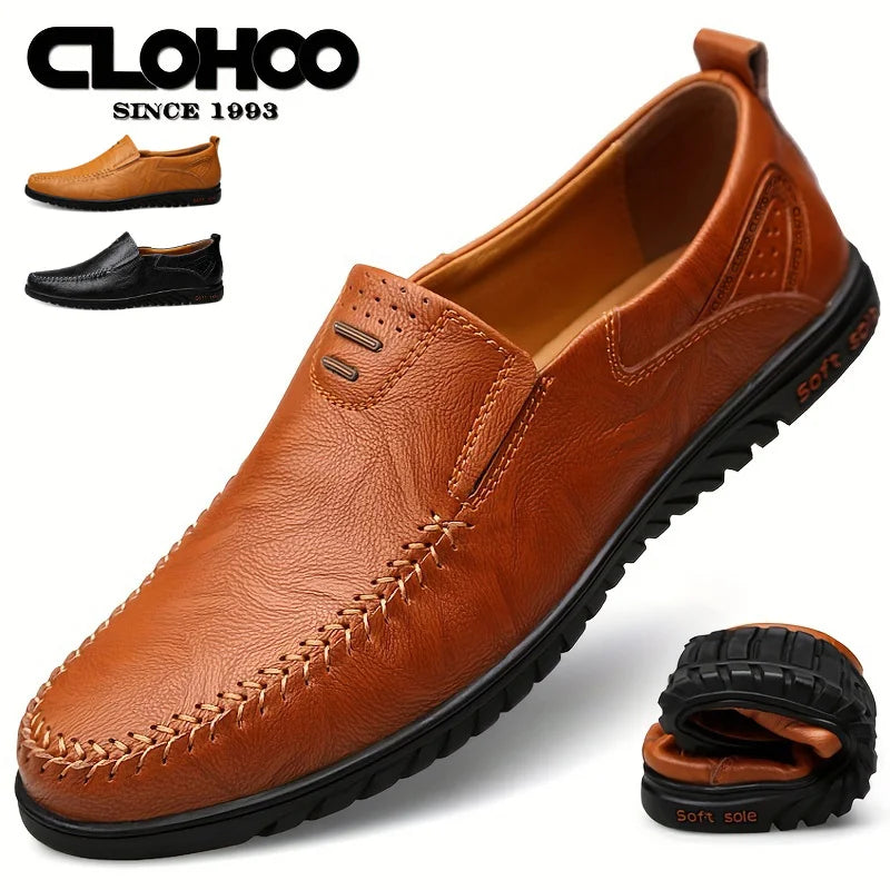 CLOHOO Mocassins masculinos confortáveis de sola macia, versáteis, casuais, sapatos formais de couro