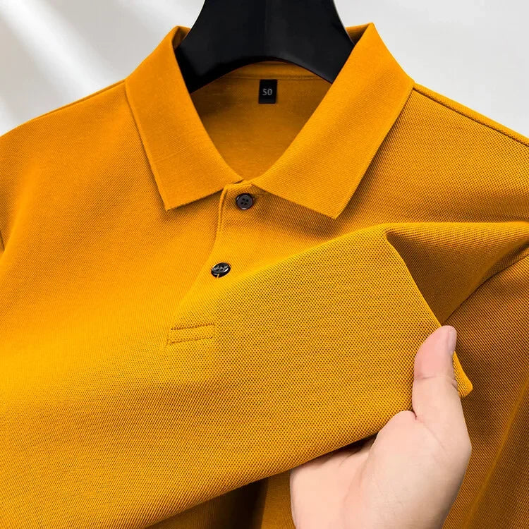 Camisa polo masculina durável 100% algodão, manga comprida de lazer de outono, camiseta com lapelas respiráveis, 16 cores, perfeita para golfe e esportes
