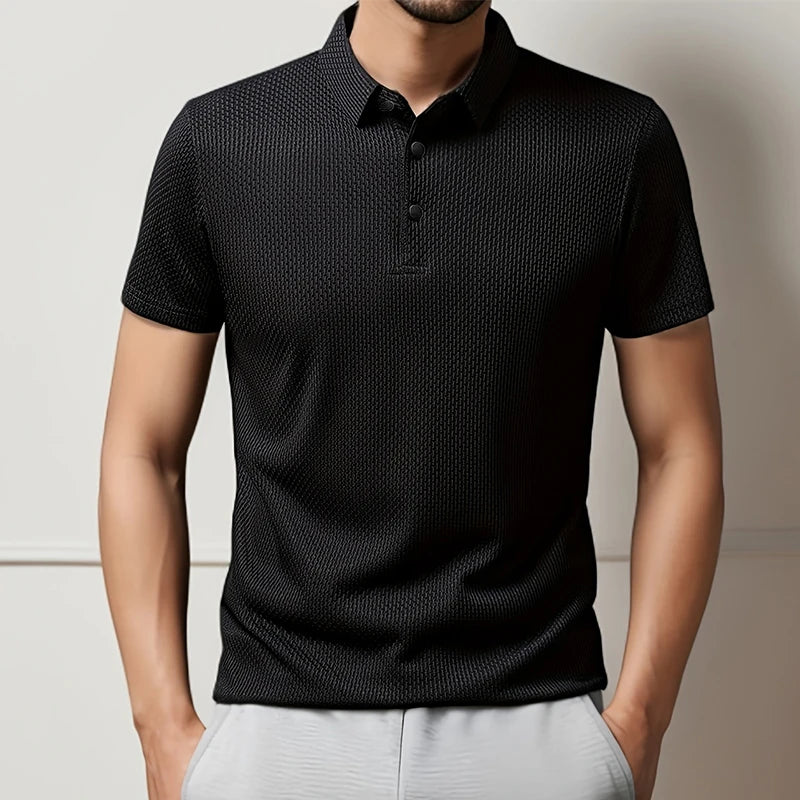 2025 negócios masculinos casual manga curta osso flor cor sólida camisa polo moda respirável confortável verão versátil topo