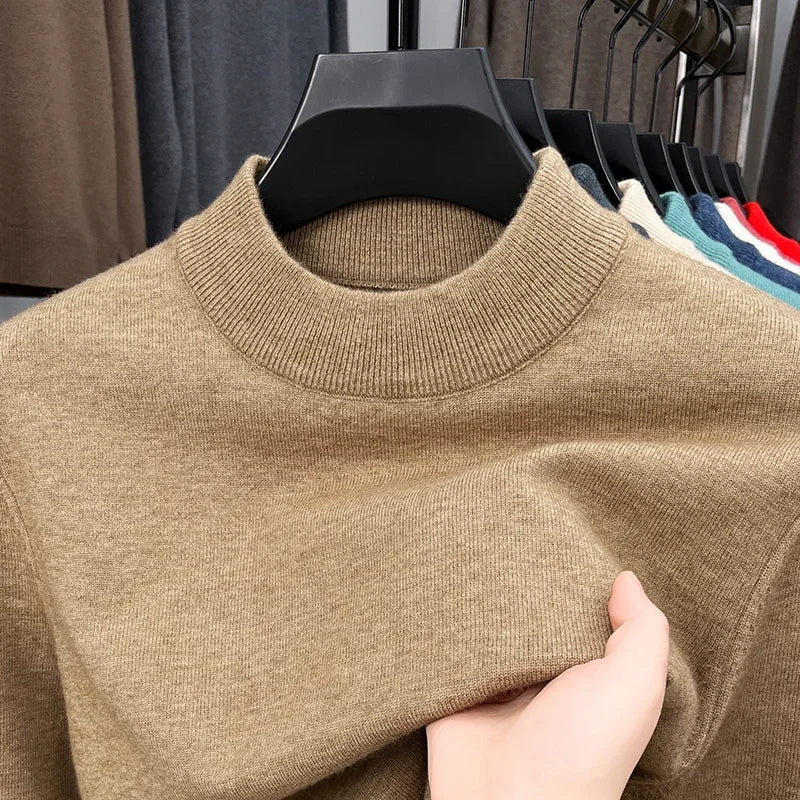 Meia gola alta malhas camisola novo outono/inverno mock neck sweatshirts cor sólida pullovers homem marca casual roupas masculinas