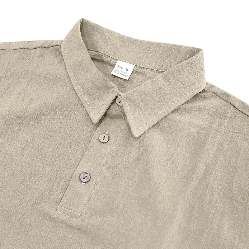 2025 verão nova camisa masculina estilo britânico solto na moda respirável linho casual gola polo série camisa polo manga curta