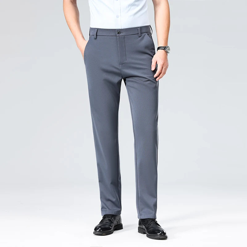 29-42 calças masculinas de verão finas moda negócios casual terno calças compridas elásticas manga reta calças formais plus size 28-40