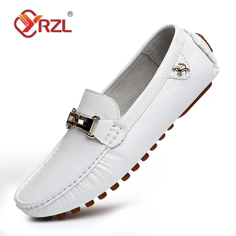 Yrzl sapatos masculinos feitos à mão mocassins de couro pu casuais para dirigir sapatos slip-on de luxo confortáveis mocassins brancos para homens