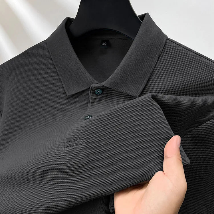 Camisa polo masculina durável 100% algodão, manga comprida de lazer de outono, camiseta com lapelas respiráveis, 16 cores, perfeita para golfe e esportes