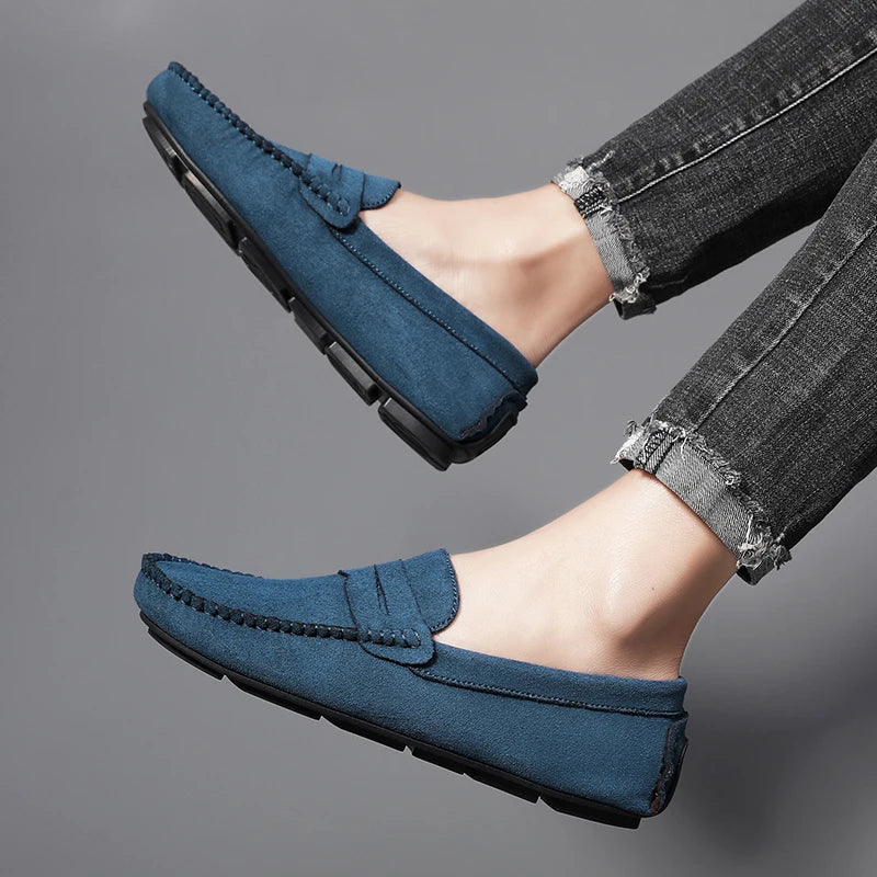 Moda camurça homens sapatos casuais de couro respirável mocassins deslizamento em sapatos de condução masculinos marca de luxo sapatos de barco confortáveis