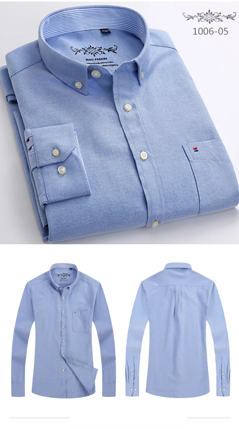 Clássico ajuste algodão completo camisas casuais para homem cor sólida manga longa camisa simples bolso único topo macio fino ajuste roupas formais