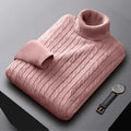 Outono gola alta camisola de malha ao ar livre cor sólida pulôver streetwear inverno quente leve básico torção suéteres masculino