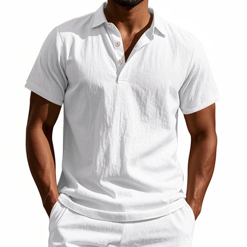 2025 verão nova camisa masculina estilo britânico solto na moda respirável linho casual gola polo série camisa polo manga curta