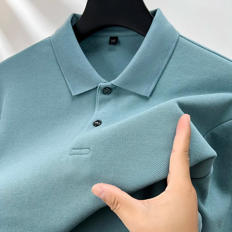 Camisa polo masculina durável 100% algodão, manga comprida de lazer de outono, camiseta com lapelas respiráveis, 16 cores, perfeita para golfe e esportes